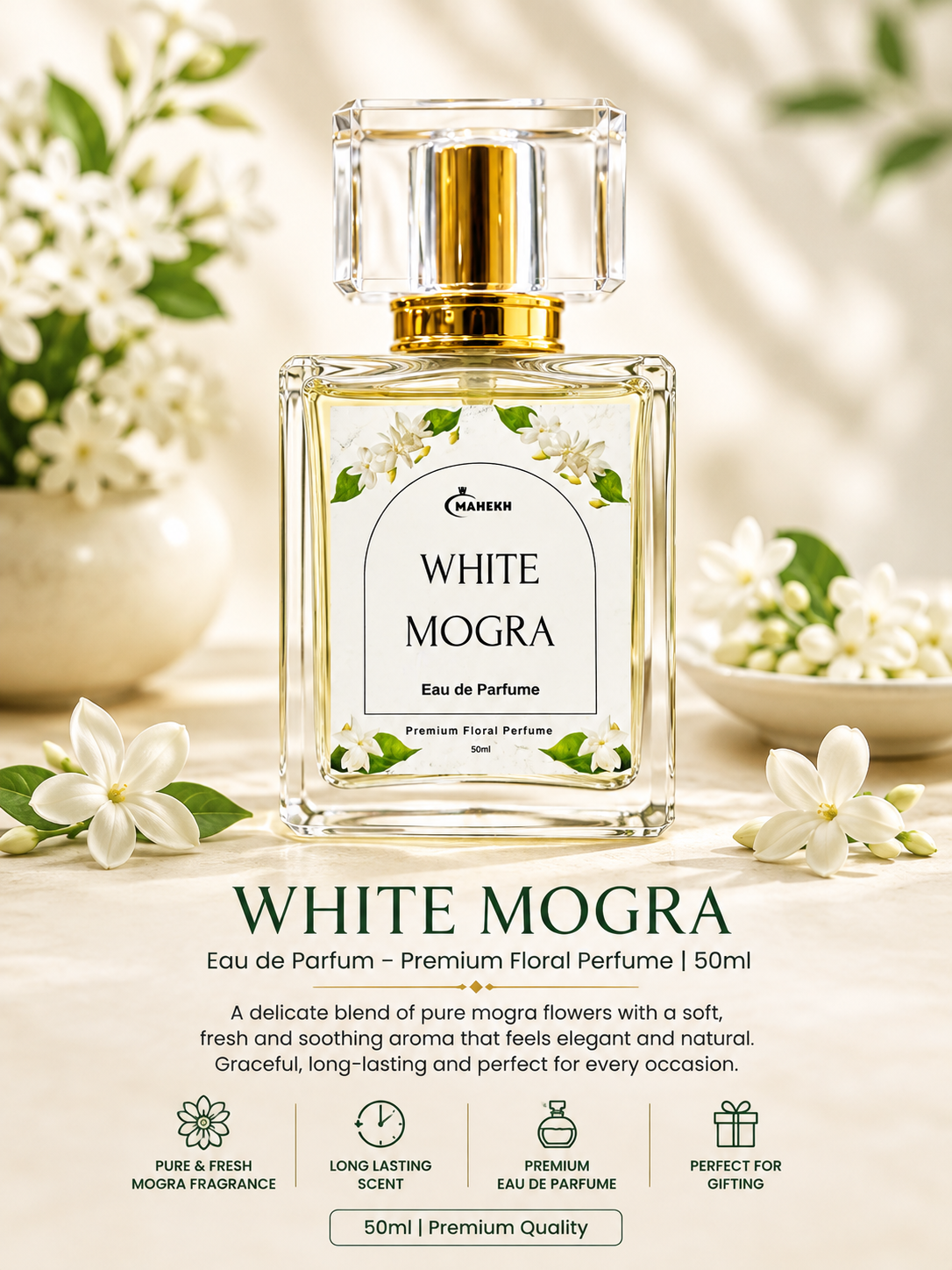 Mahekh White Mogra Eau de Parfum β Premium Floral & Fresh Fragrance | 50ml