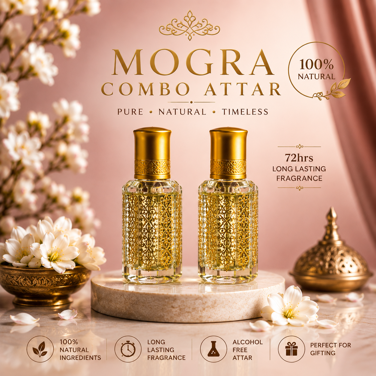 ✨ Mogra Flower Attar – The Essence of Orignal Mogra Flower Smell | Long-Lasting & Alcohol-Free ❇️✨