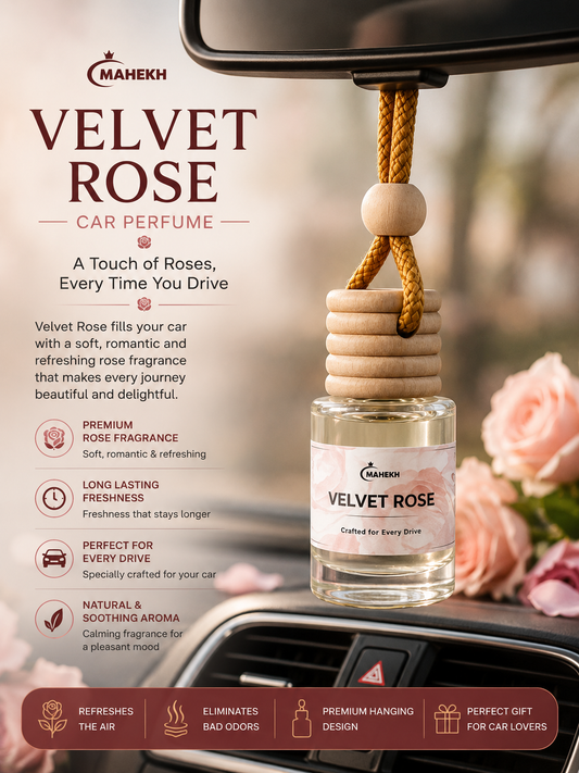 Mahekh Velvet Rose Car Perfume – Premium Hanging Car Freshener | Long-Lasting Rose Fragrance