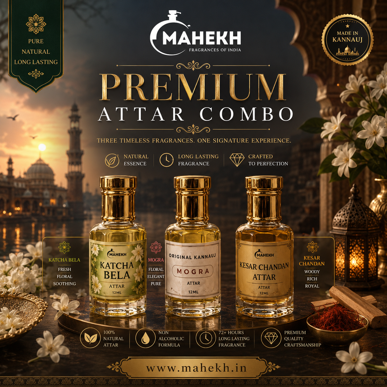 Premium Attar (Set of 3) ✨ KATCHA BELA, KESAR CHANDAN, MOGRA
