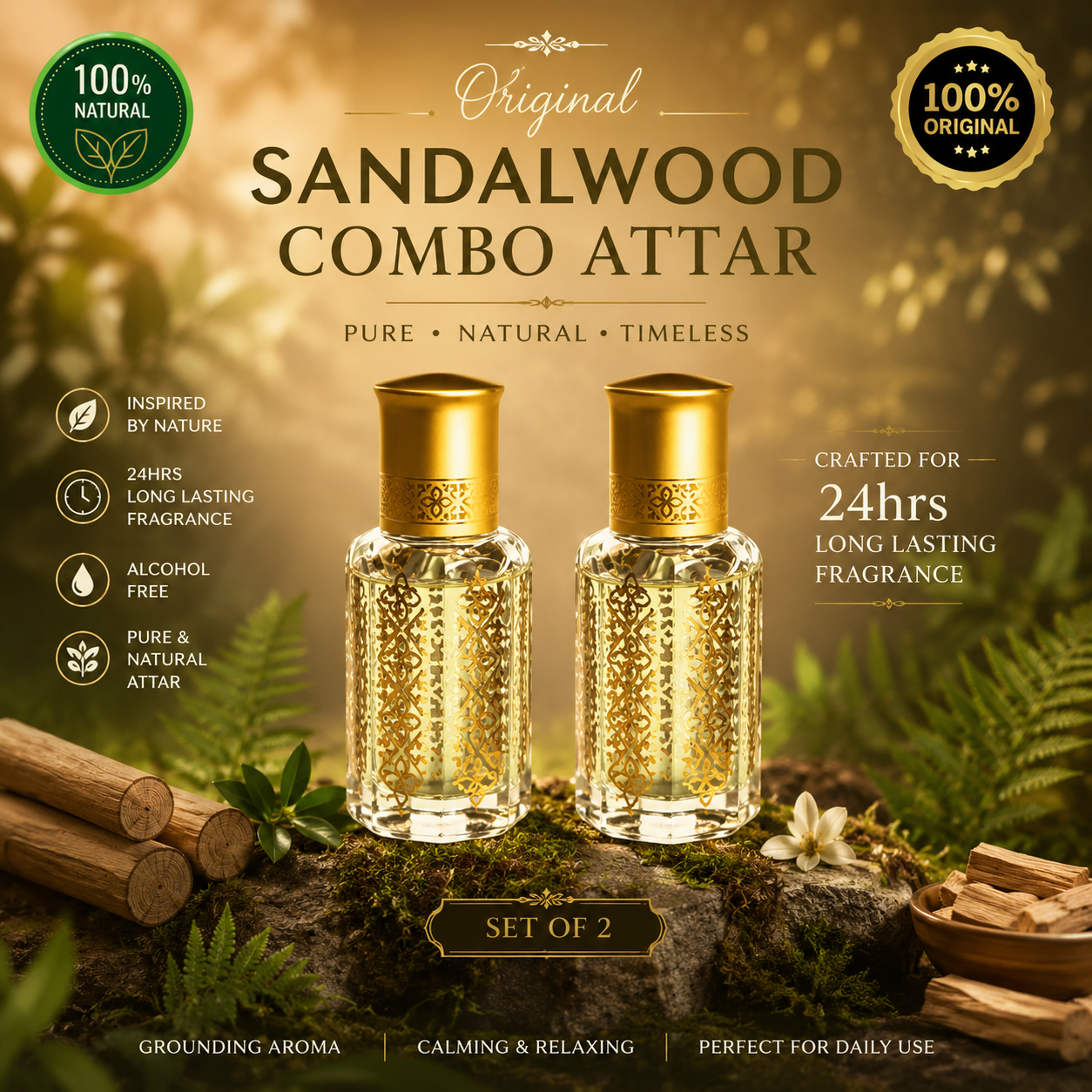 💫Sandalwood Attar – The Essence of Orignal Sandalwood | Long-Lasting & Alcohol-Free 🌿✨