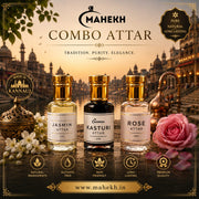 👑🌹 Jasmine, Kasturi & Rose Premium Attar Combo Set (Pack of 3) ✨