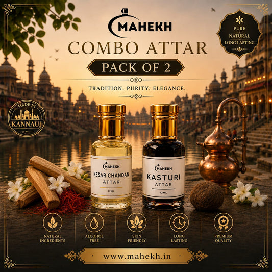 👑✨ Kesar Chandan & Kasturi Premium Attar Combo Set (Pack of 2) ✨👑